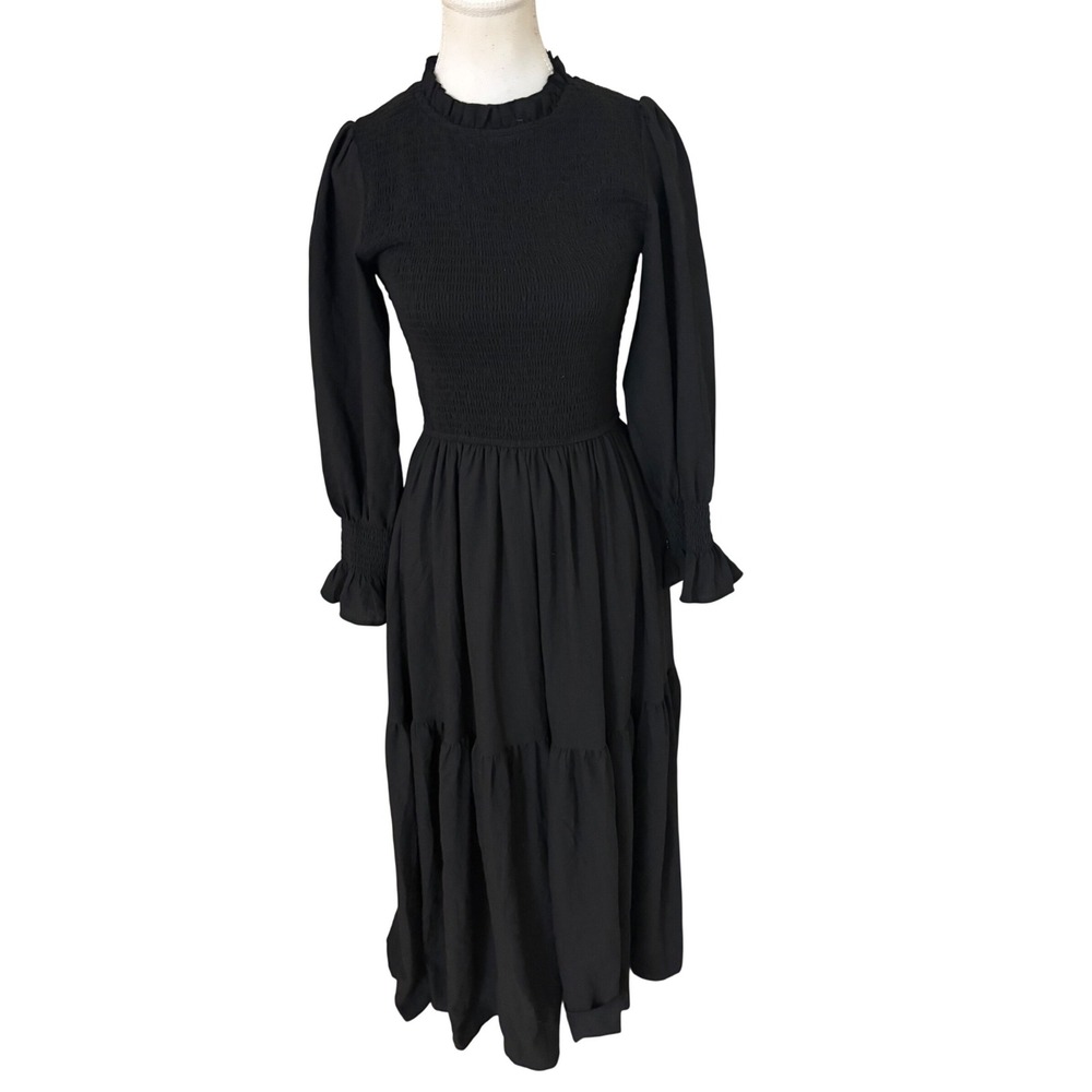 IVY CITY CO Black Smock Long Sleeve Maxi Dress Size XS